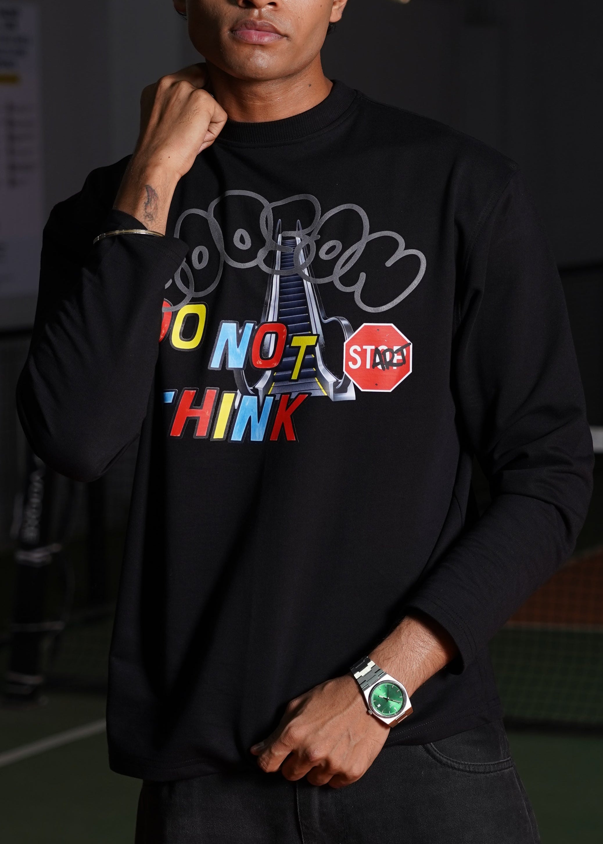 DO NOT THINK – BLACK HYBRID PRINT LONG SLEEVE