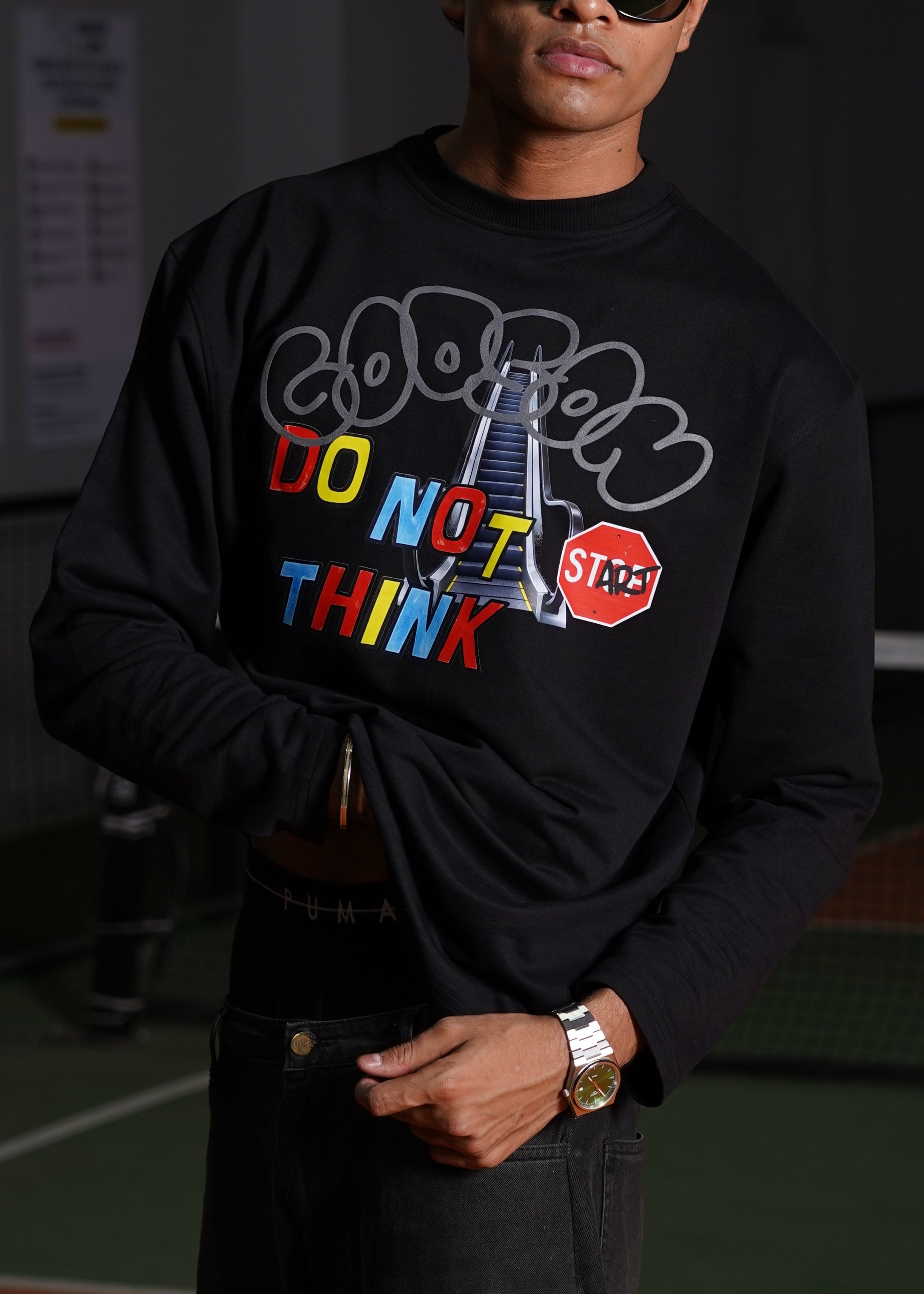 DO NOT THINK – BLACK HYBRID PRINT LONG SLEEVE