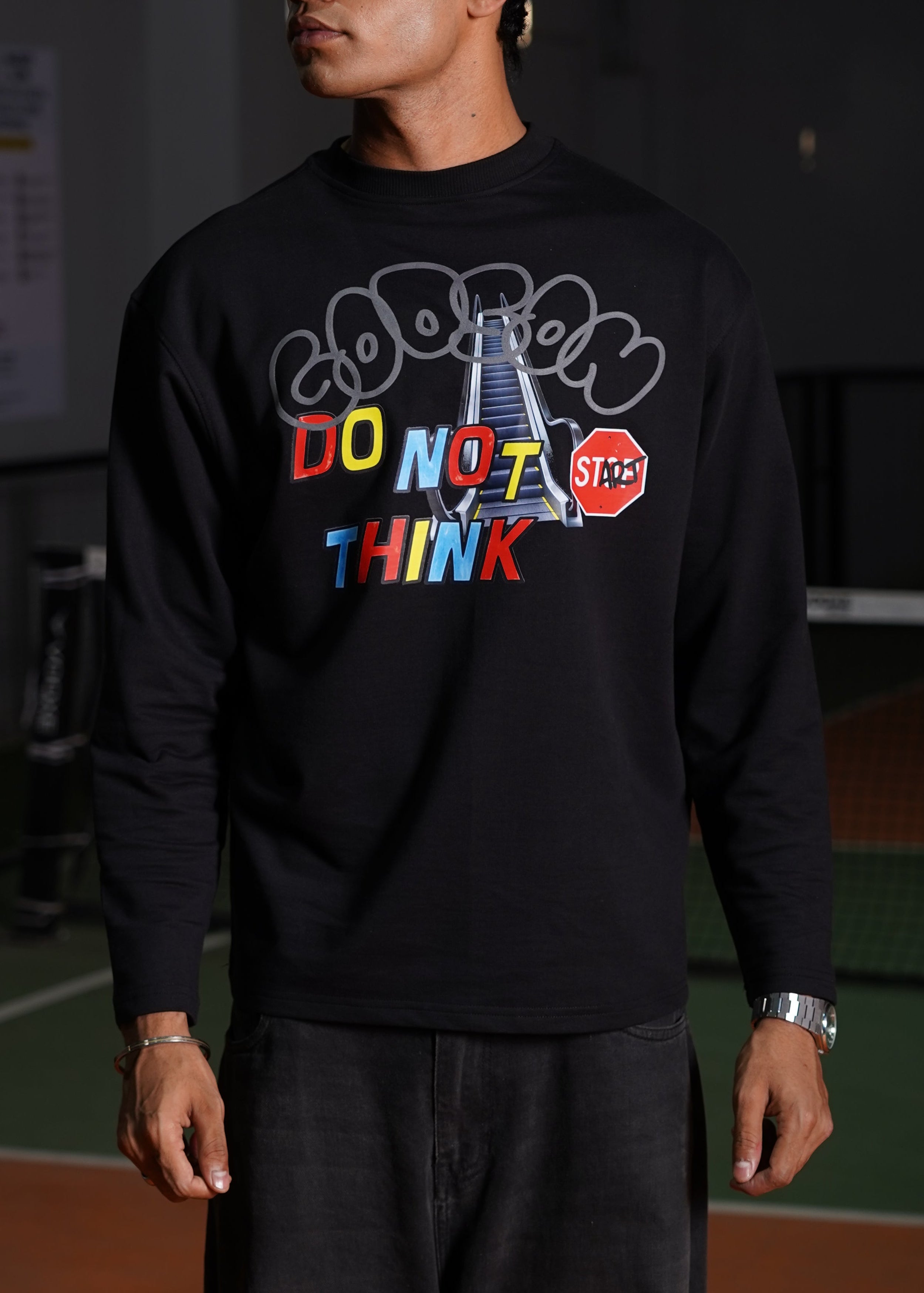 DO NOT THINK – BLACK HYBRID PRINT LONG SLEEVE